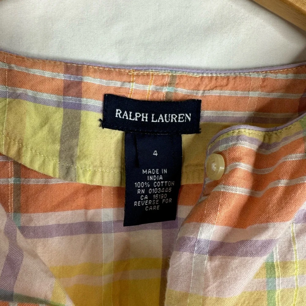 Ralph Lauren Girls Yellow Madras Ruffle Tank size 4